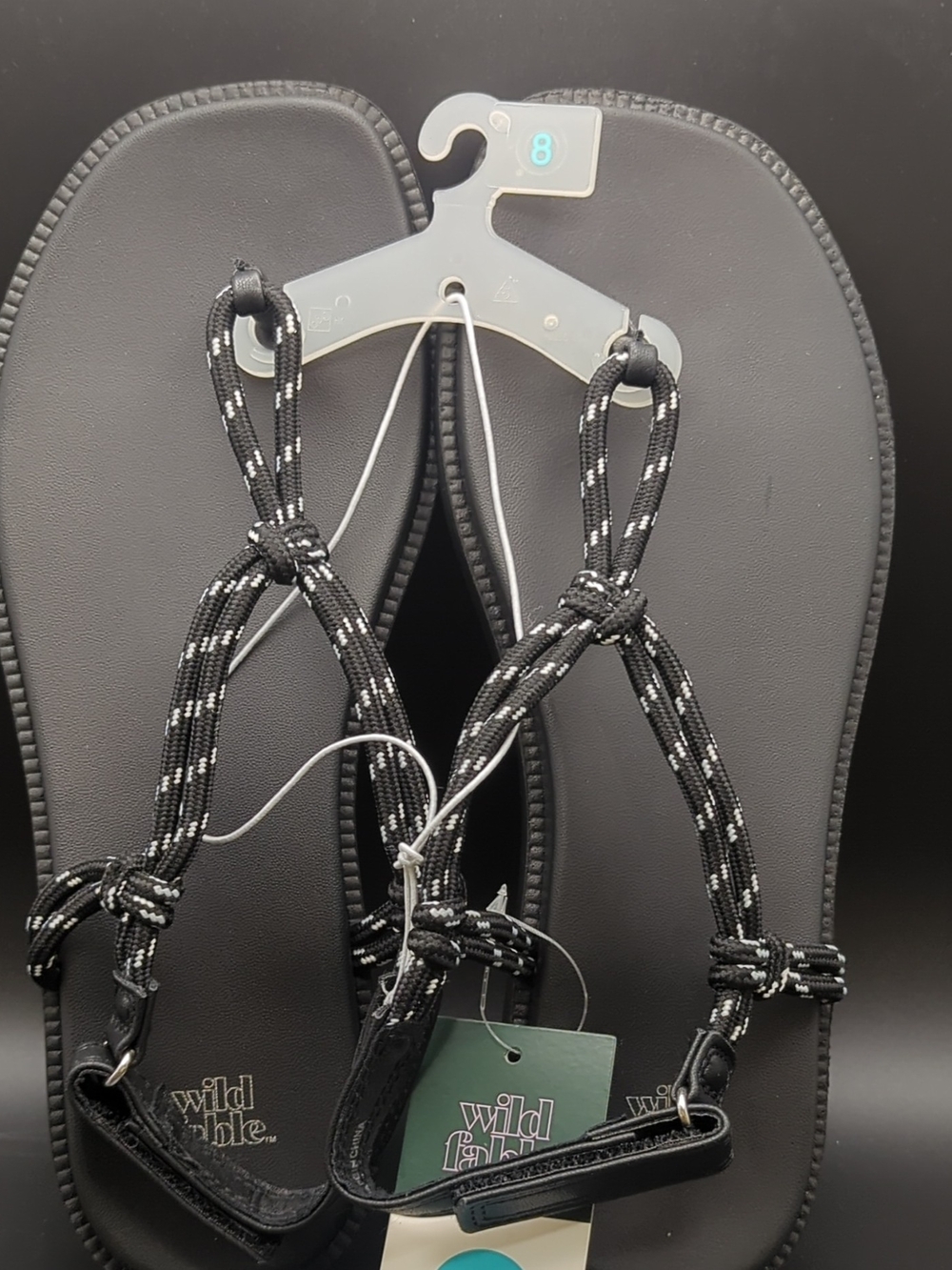 Women's Black Sandals / Thongs With Adjustable Back Strap Size 8 Wild Fable
